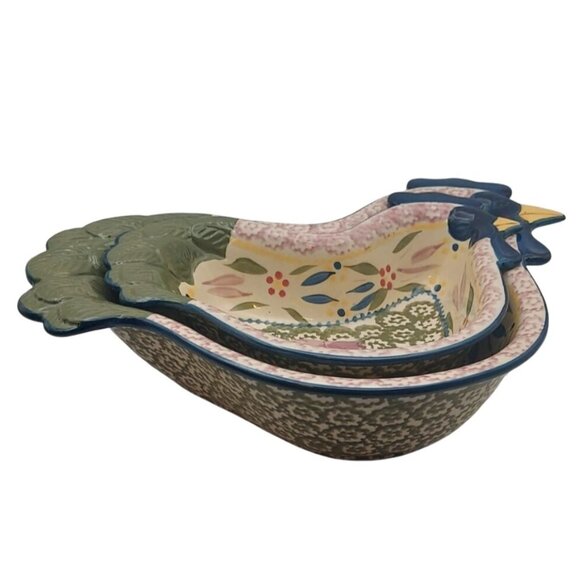 Temp-tations Old World Confetti Chicken Nesting Serving Bowls Set of 2 Farmhouse - Picture 2 of 9